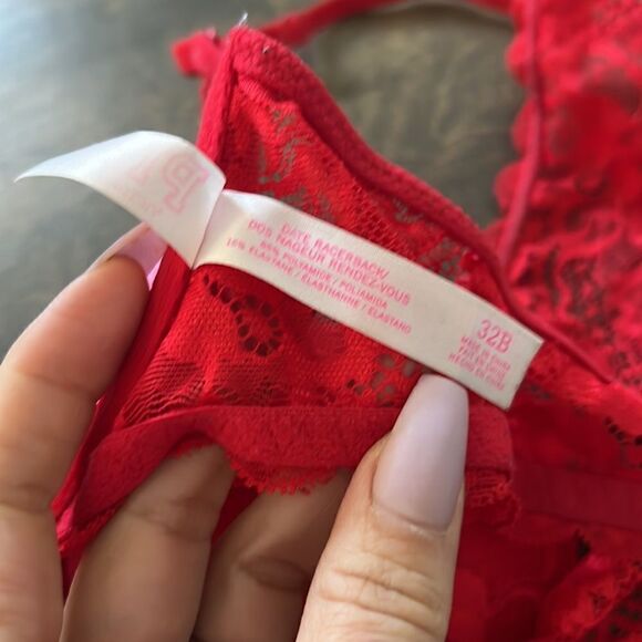 Pink Victorias Secret red lace date racerback wired bra padded Sz-32B - Picture 10 of 12